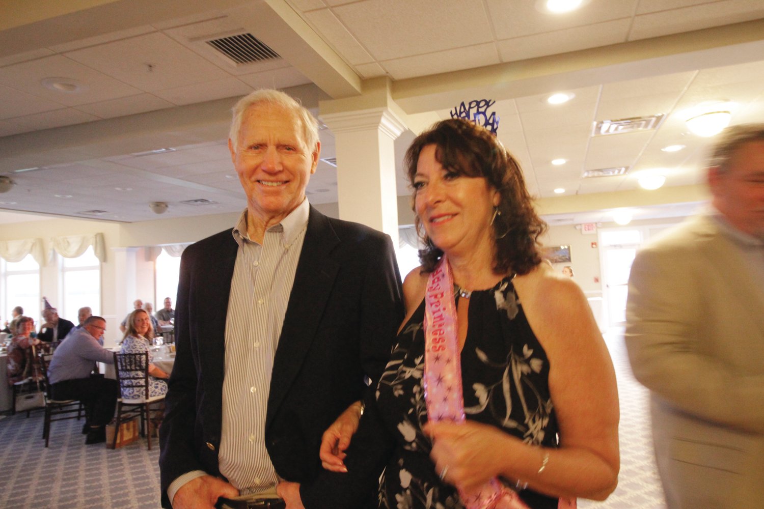 CELEBRATING BIRTHDAYS: Bill Riggs and his daughter-in-law Karen, who were given a joint surprise birthday party Saturday at Warwick Country Club. (Warwick Beacon photo)